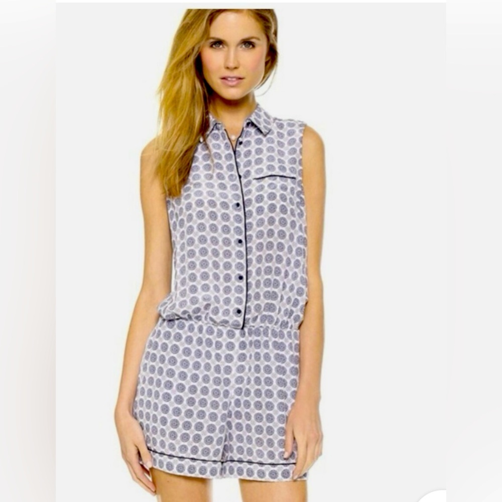 Club Monaco Silk Gilmore Kaleidoscope Blue Floral Medallions Romper